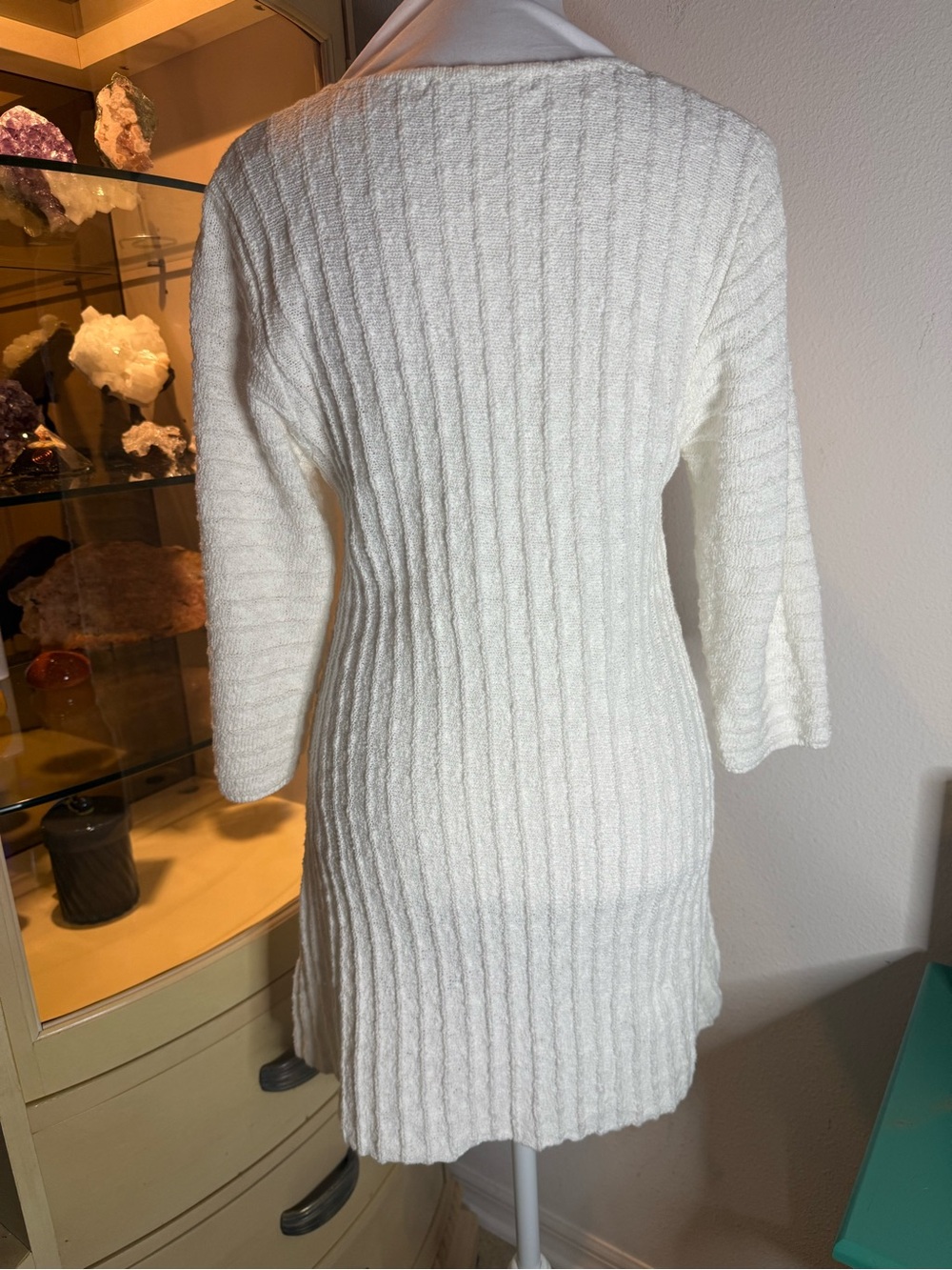 Lulu-B White Ribbed Knit Tunic Sweater Cotton Henley Size S Coastal Grandmother - Picture 7 of 9